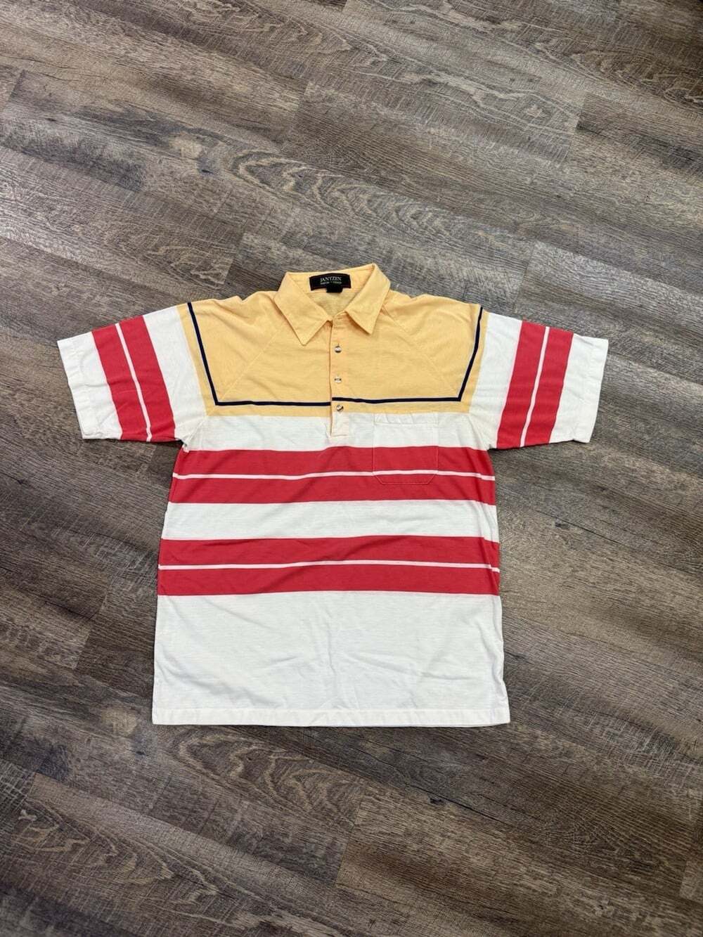 Vintage Jantzen Natural Touch Polo Shirt Mens Large yellow Striped Golf 80s